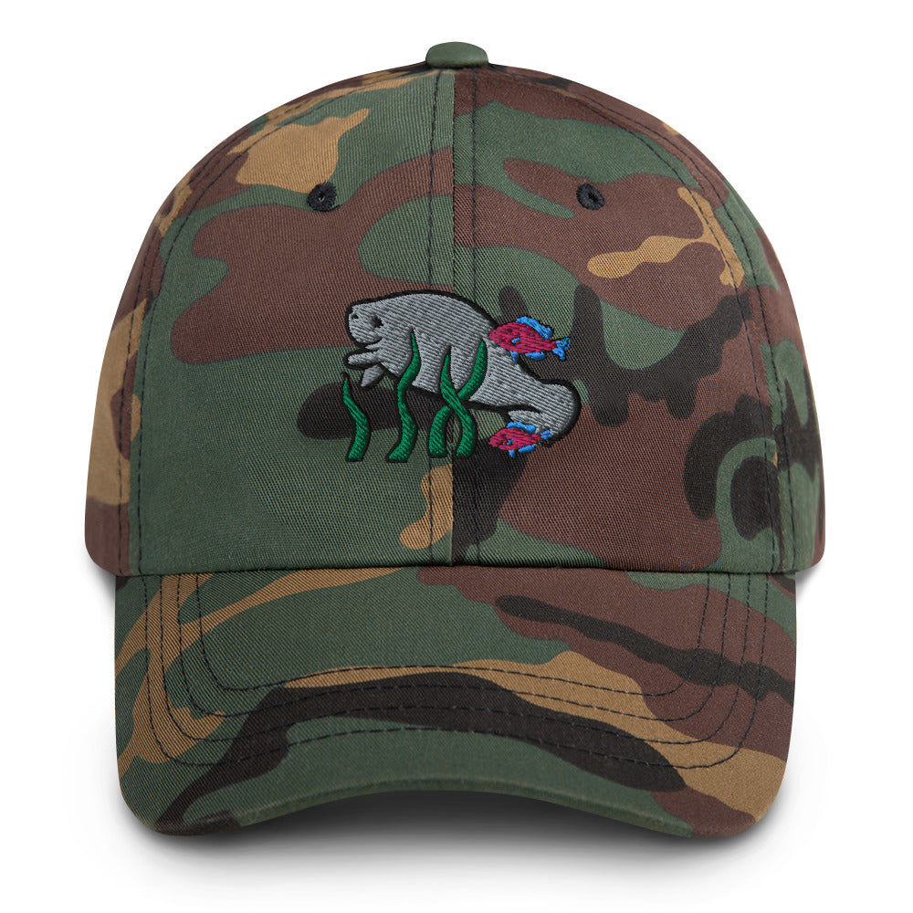 Manatee w Fish Friends Dad Cap